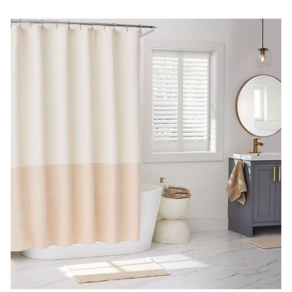 Better Homes & Gardens ColorBlock Shower Curtain Beige Tan Boho Neutral 72 x 72 - Picture 1 of 6